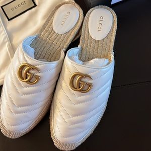 GUCCI Marmont Double G Espadrilles Nappa Charlotte Great White EUR 41 US 10